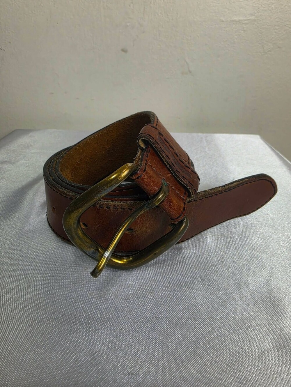 Levi's Brown Leather Belt with Brass Double-Prong Buckle